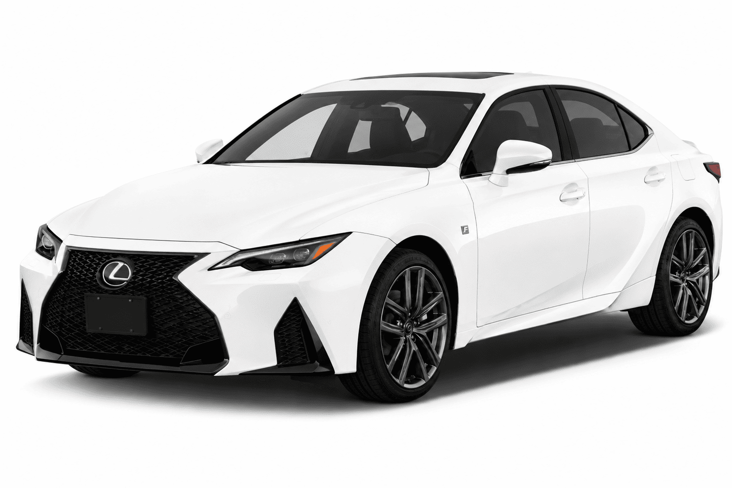 A white Lexus sedan shown at a three-quarter front angle on a clean white studio background.