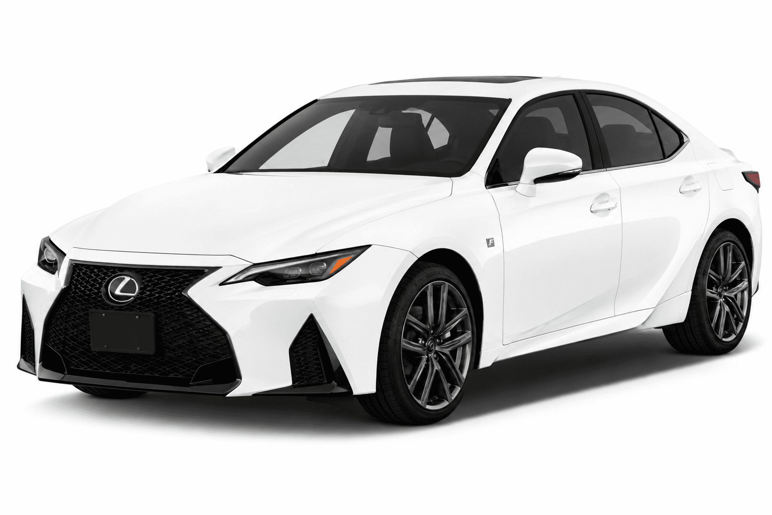 A white Lexus sedan shown at a three-quarter front angle on a clean white studio background.