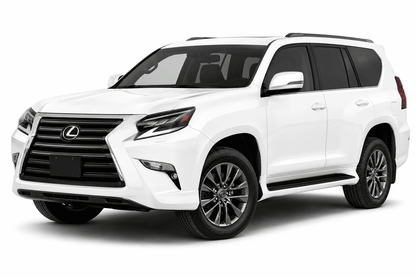A white Lexus GX SUV shown from a three-quarter front angle on a clean white background.