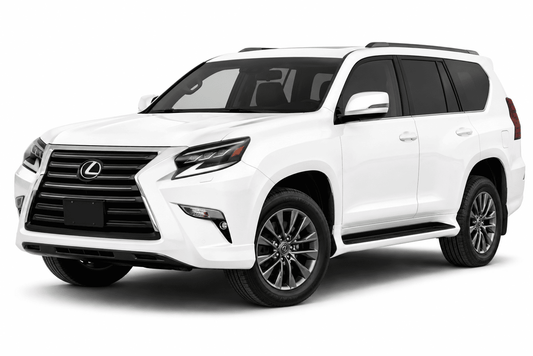 A white Lexus GX SUV shown from a three-quarter front angle on a clean white background.