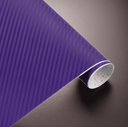 A roll of ChroMorpher carbon fiber vinyl in purple, showcasing a vibrant and realistic 3D carbon fiber texture, perfect for creating a bold and unique finish on vehicles or various surfaces.