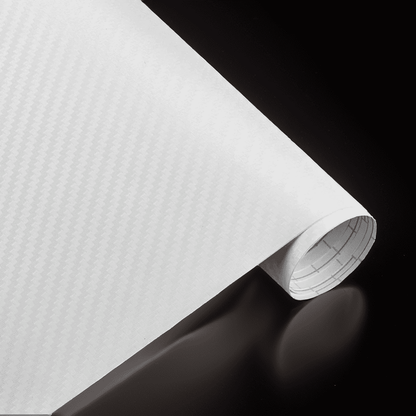 A roll of ChroMorpher carbon fiber vinyl in white, showcasing a realistic 3D carbon fiber texture for a clean and modern finish, ideal for vehicles and other customizable surfaces.