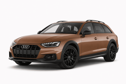 Audi Q4 Allroad estate car in a metallic bronze finish with black accents, including the grille, wheels, and roof rails, shown on a plain white background.
