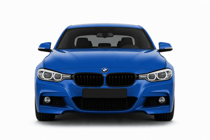 Front view of a blue BMW 4 Series sedan on a clean white background.