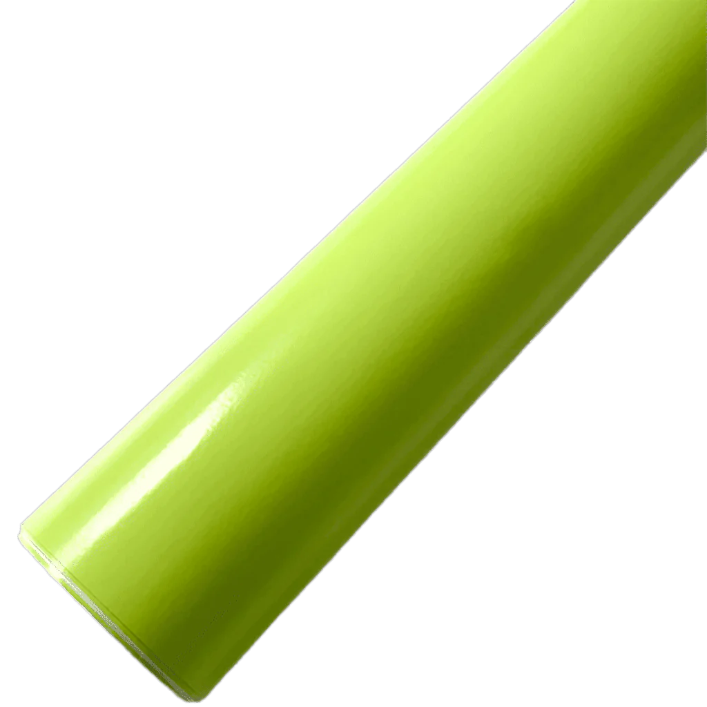 A single roll of ChroMorpher Lime Gloss Vinyl featuring a vibrant lime-green color and a shiny, high-gloss finish, ideal for creating striking designs on interior and exterior surfaces.