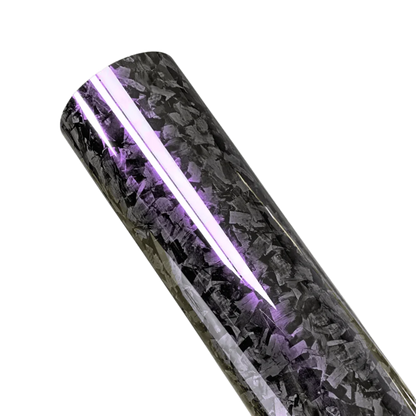 A single roll of Glossy Forged Carbon Fiber Vinyl Wrap showcasing a vivid purple reflective highlight. The high-gloss forged carbon texture delivers a premium aesthetic, making it ideal for car and accessory customizations with a modern and luxurious touch.