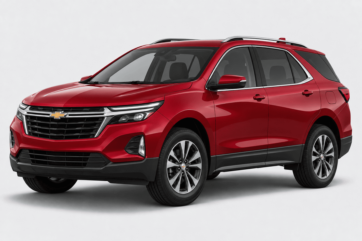A red Chevrolet SUV shown at a three-quarter front angle on a light gray studio background.