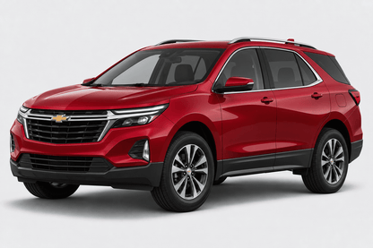A red Chevrolet SUV shown at a three-quarter front angle on a light gray studio background.