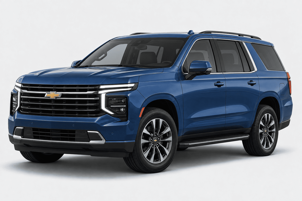 A blue Chevrolet SUV shown from a three-quarter front angle against a light gray studio background.