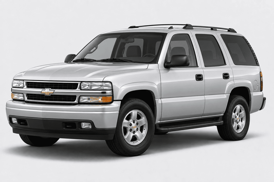 A silver Chevrolet SUV photographed at a three-quarter front angle on a light gray studio background.