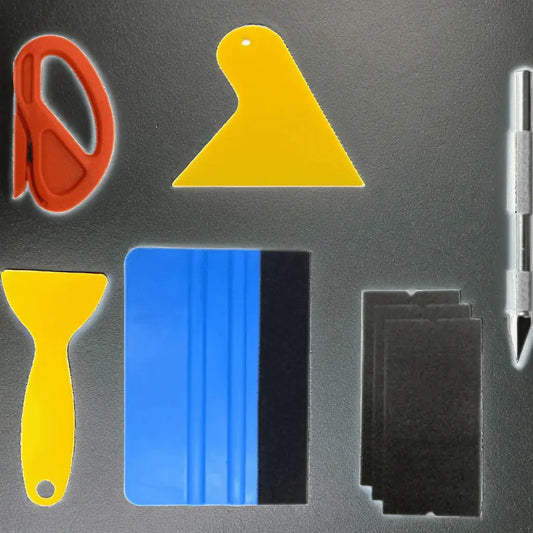 Complete ChroMorpher Professional Application Toolkit with squeegees, cutters, and scrapers for an efficient and professional vinyl application.