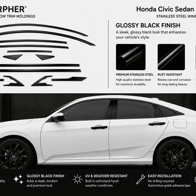 Honda Civic Sedan (2016–2021) Stainless Steel Window Trim Moldings - alternate view