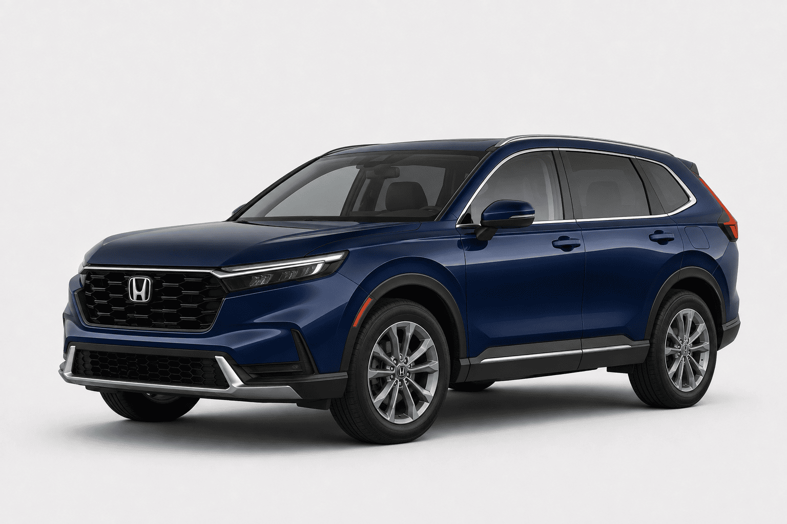 A dark blue Honda SUV shown from a three-quarter front angle on a light gray studio background.