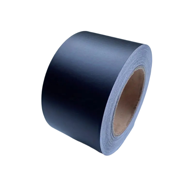 Roll of ChroMorpher matte black vinyl tape on a plain background, showcasing its smooth, non-reflective finish.