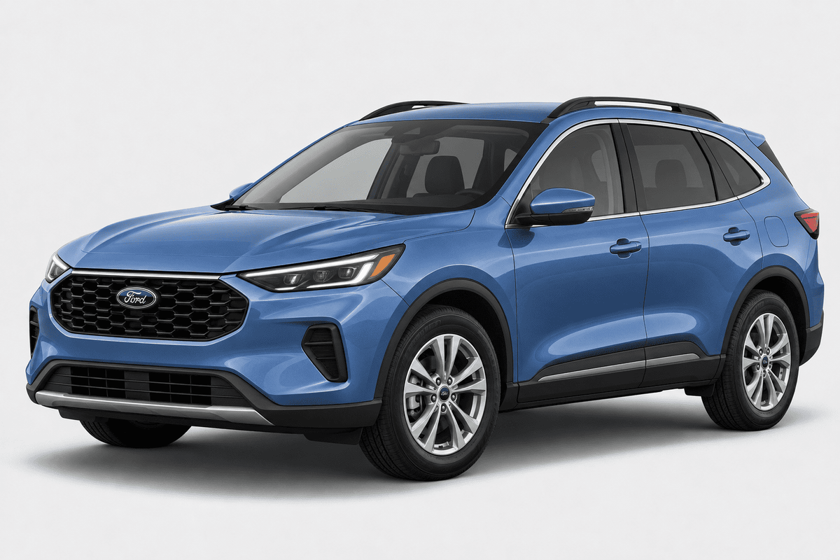 A blue Ford SUV shown from a three-quarter front angle on a light gray studio background.