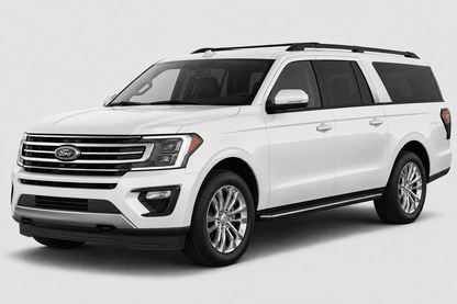 A white Ford Expedition Max SUV shown from a three-quarter front angle against a light gray studio background.