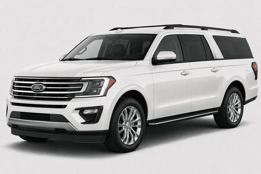 A white Ford Expedition Max SUV shown from a three-quarter front angle against a light gray studio background.