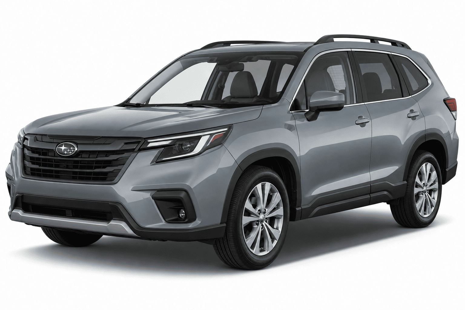 A silver-gray Subaru Outback SUV shown from a three-quarter front angle on a clean white studio background.