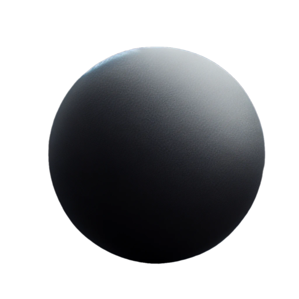 Matte black sphere with smooth, non-reflective surface on a dark background.