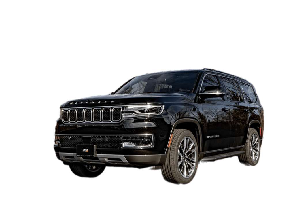 Black SUV with chrome accents and a glossy finish, showcasing modern styling with silver wheels and a premium front grille.