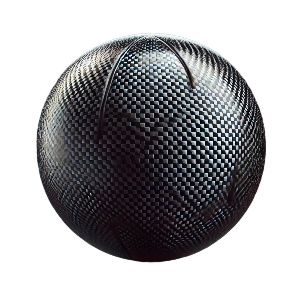 Carbon fiber textured sphere with detailed checkered pattern on a dark background.