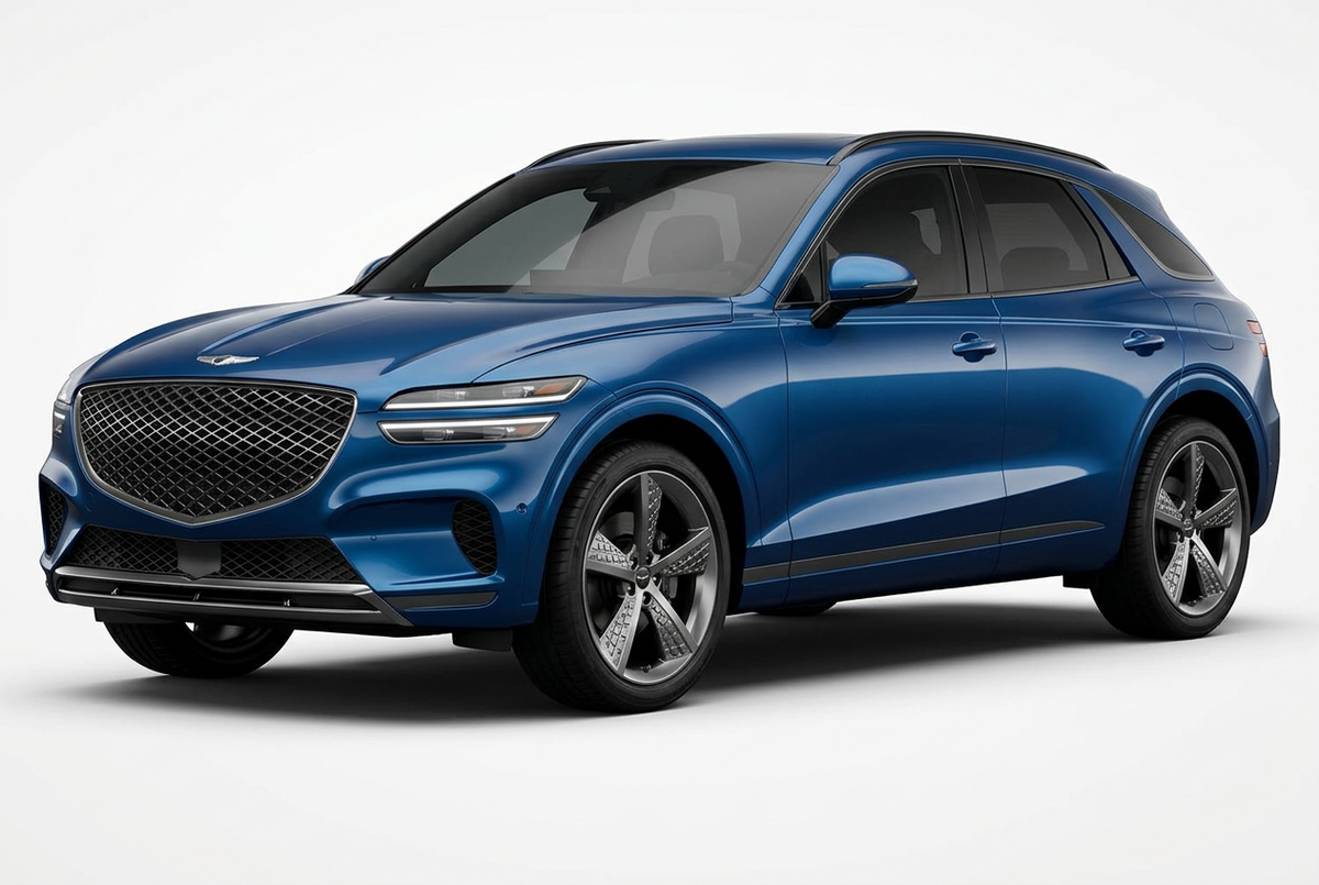 Genesis GV70 (2022–2025) shown from a front three-quarter angle on a light studio background.