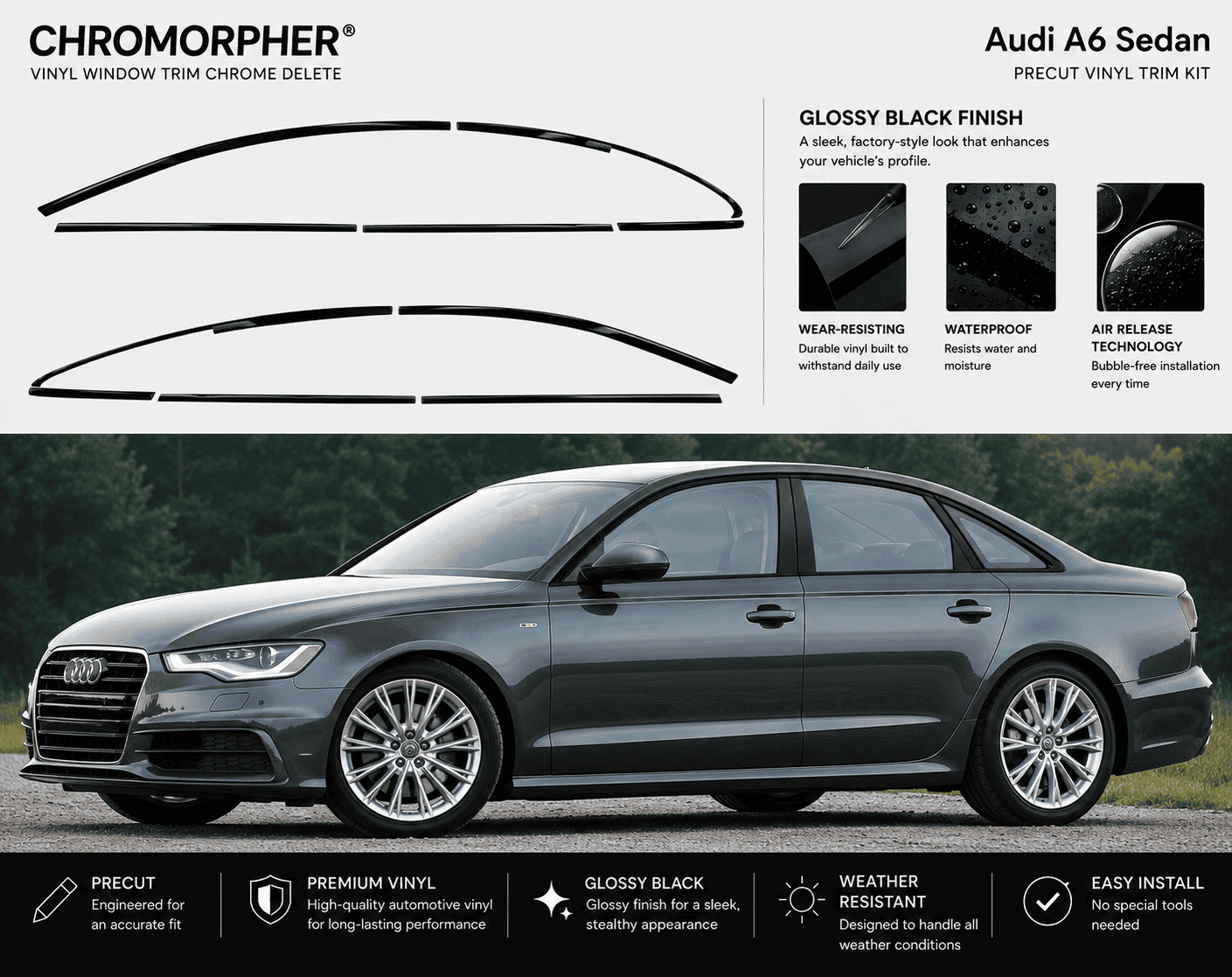 ChroMorpher Audi A6/S6 Sedan Chrome Delete Kits (2005–2025) - ChroMorpher