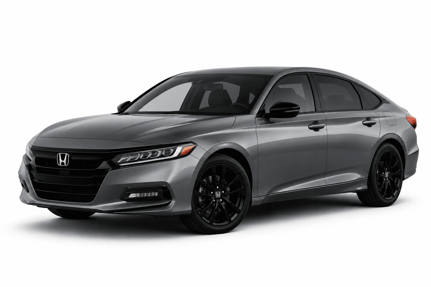 A metallic gray Honda Accord sedan with black wheels, shown from a three-quarter front angle on a clean white background.