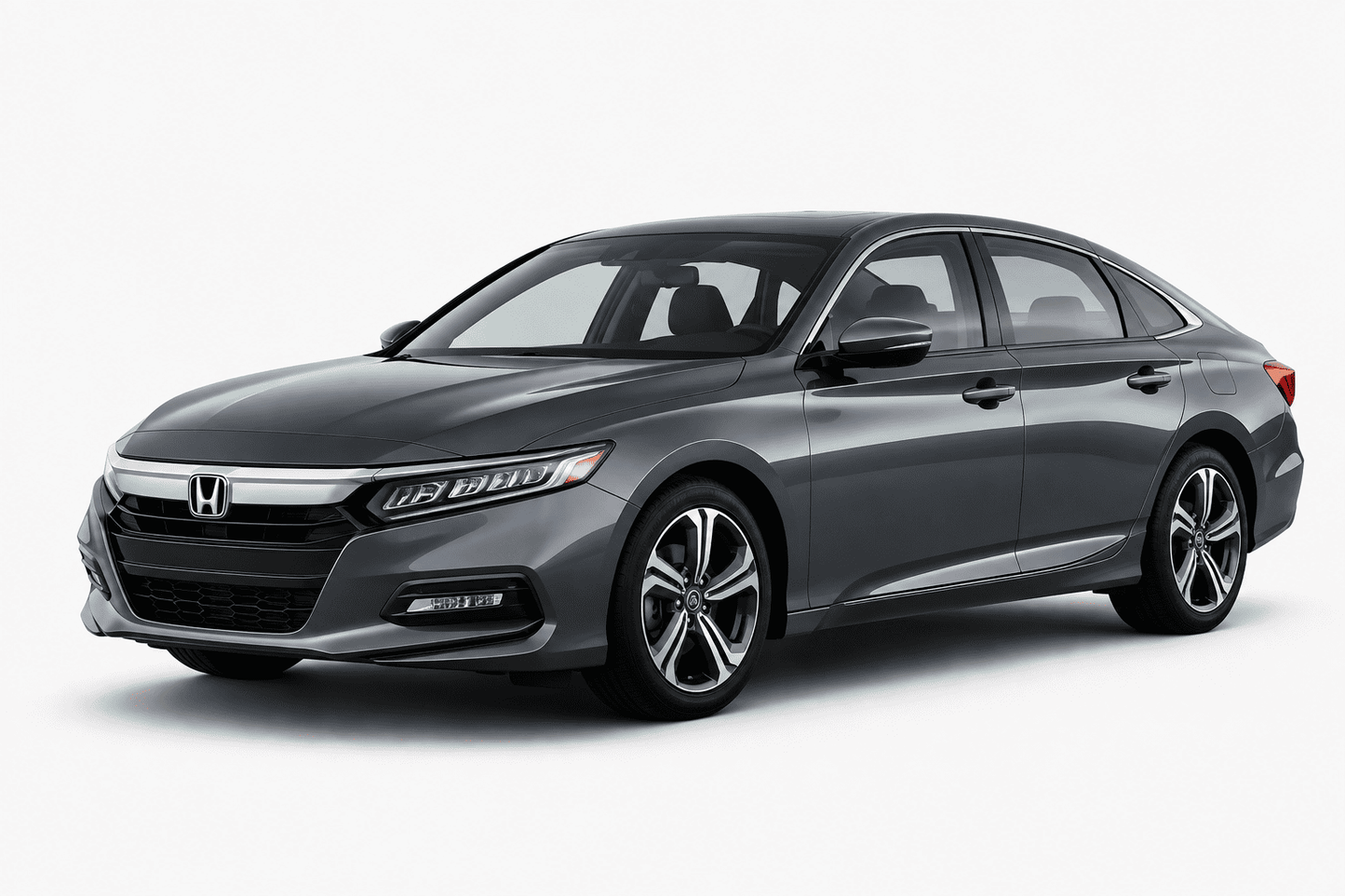 A dark gray Honda Accord sedan shown from a three-quarter front angle on a clean white studio background.