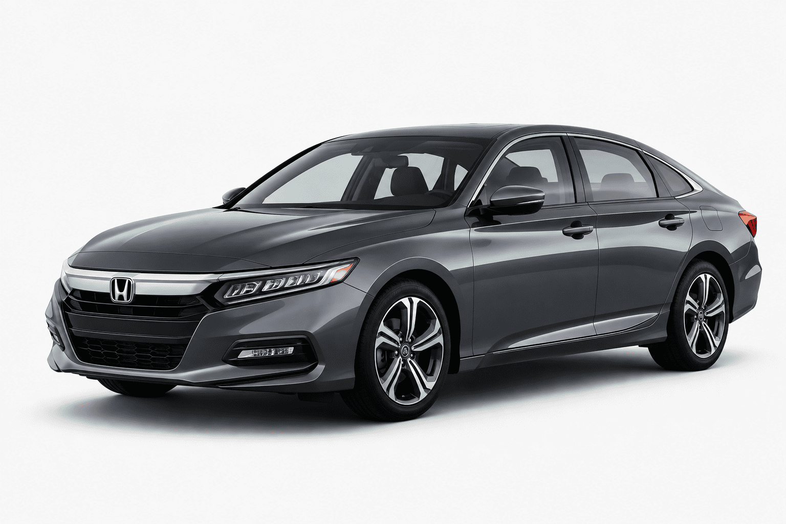 A dark gray Honda Accord sedan shown from a three-quarter front angle on a clean white studio background.