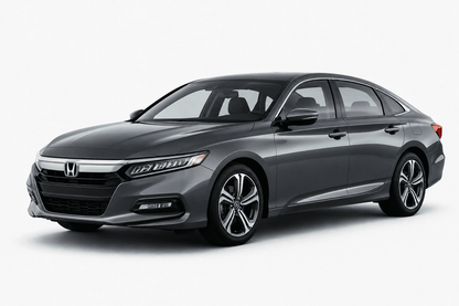 A dark gray Honda Accord sedan shown from a three-quarter front angle on a clean white studio background.
