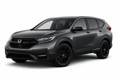 A dark gray Honda CR-V SUV with black wheels and trim, photographed from a three-quarter front angle on a clean white background.