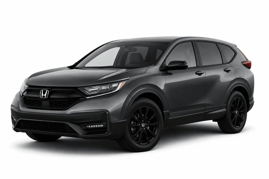A dark gray Honda CR-V SUV with black wheels and trim, photographed from a three-quarter front angle on a clean white background.