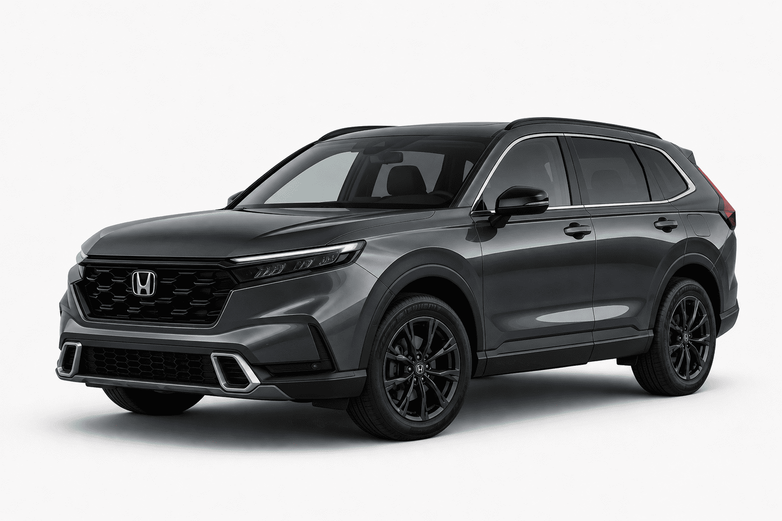 A dark gray Honda SUV with black wheels, shown from a three-quarter front angle on a light gray studio background.
