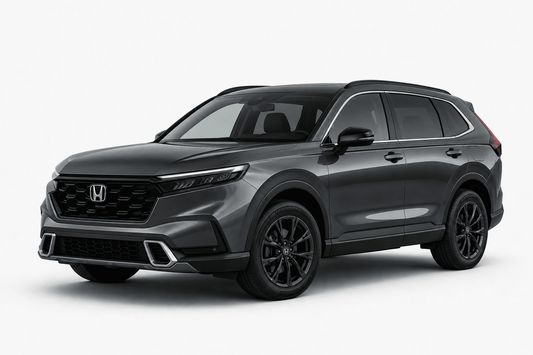 A dark gray Honda SUV with black wheels, shown from a three-quarter front angle on a light gray studio background.