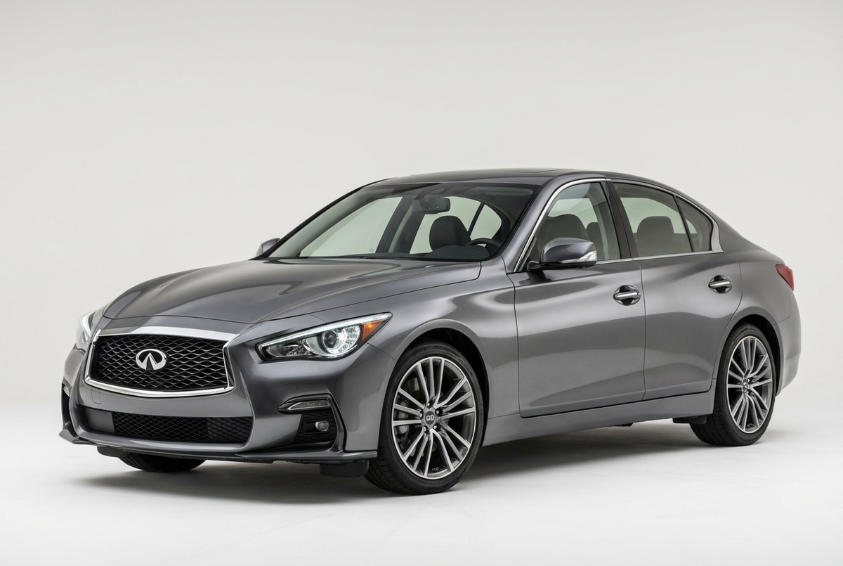 Infiniti Q50 (2018–2024) shown from a front three-quarter angle on a light studio background.