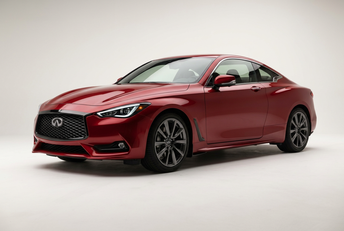 Infiniti Q60 (2017–2022) shown from a front three-quarter angle on a light studio background.