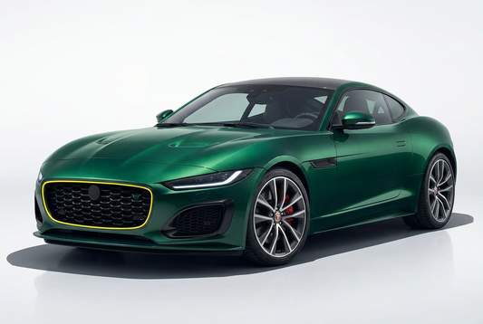 Jaguar F-Type (2021–2024) shown from a front three-quarter angle on a light studio background.