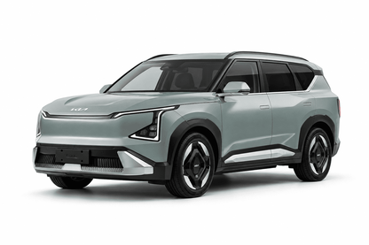 A light gray electric SUV with black wheels and trim, shown from a three-quarter front angle on a white background.
