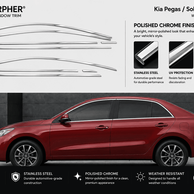 Kia Pegas / Soluto (2018–2025) Stainless Steel Window Trim Moldings - alternate view