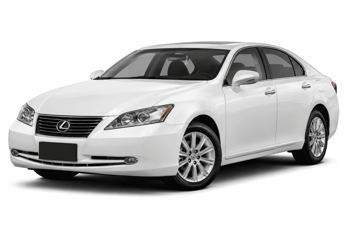 A white Lexus sedan photographed on a clean white studio background, shown at a three-quarter front angle.