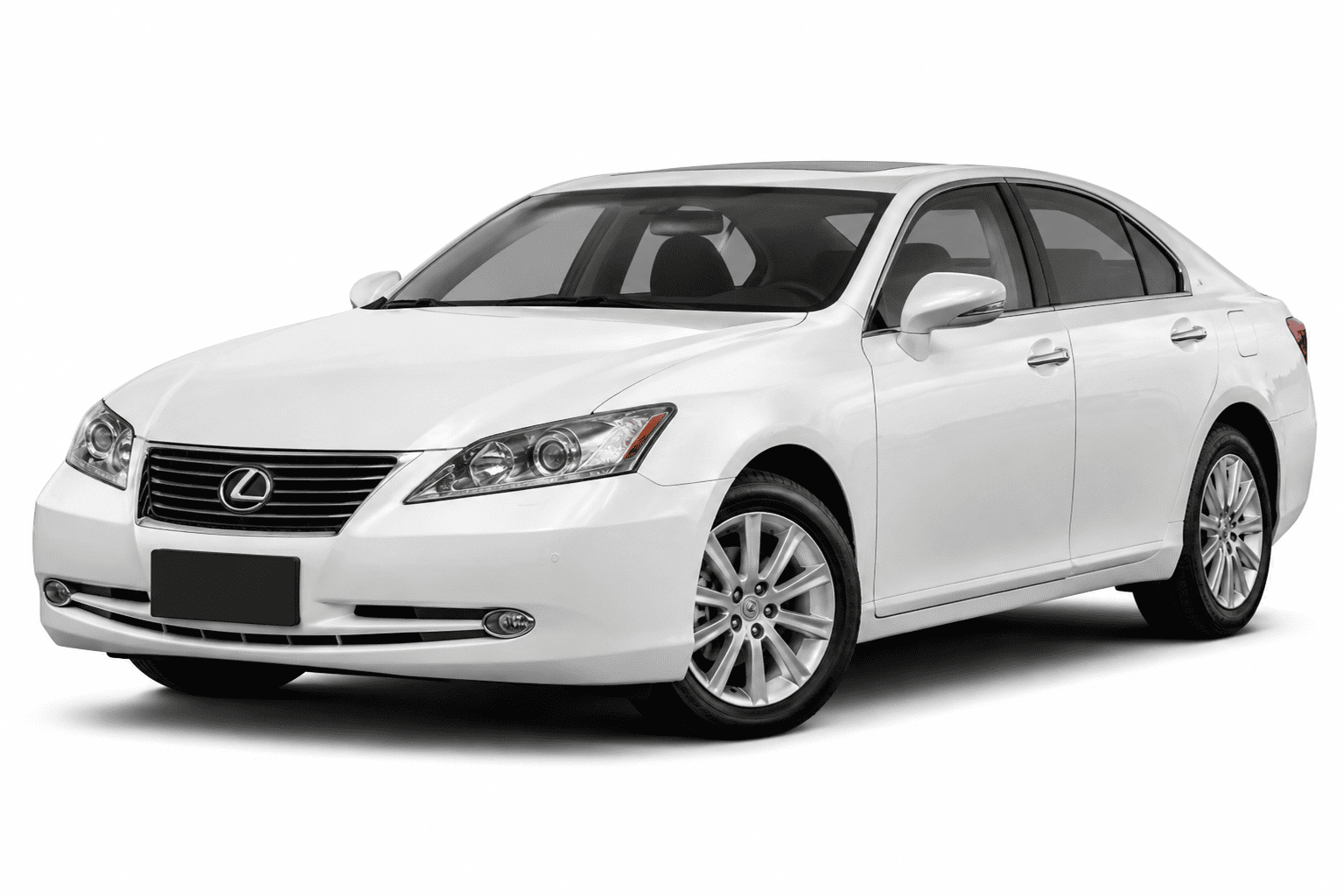 A white Lexus sedan photographed on a clean white studio background, shown at a three-quarter front angle.