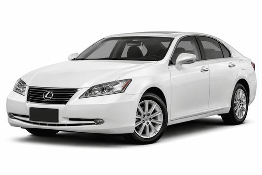 A white Lexus sedan photographed on a clean white studio background, shown at a three-quarter front angle.