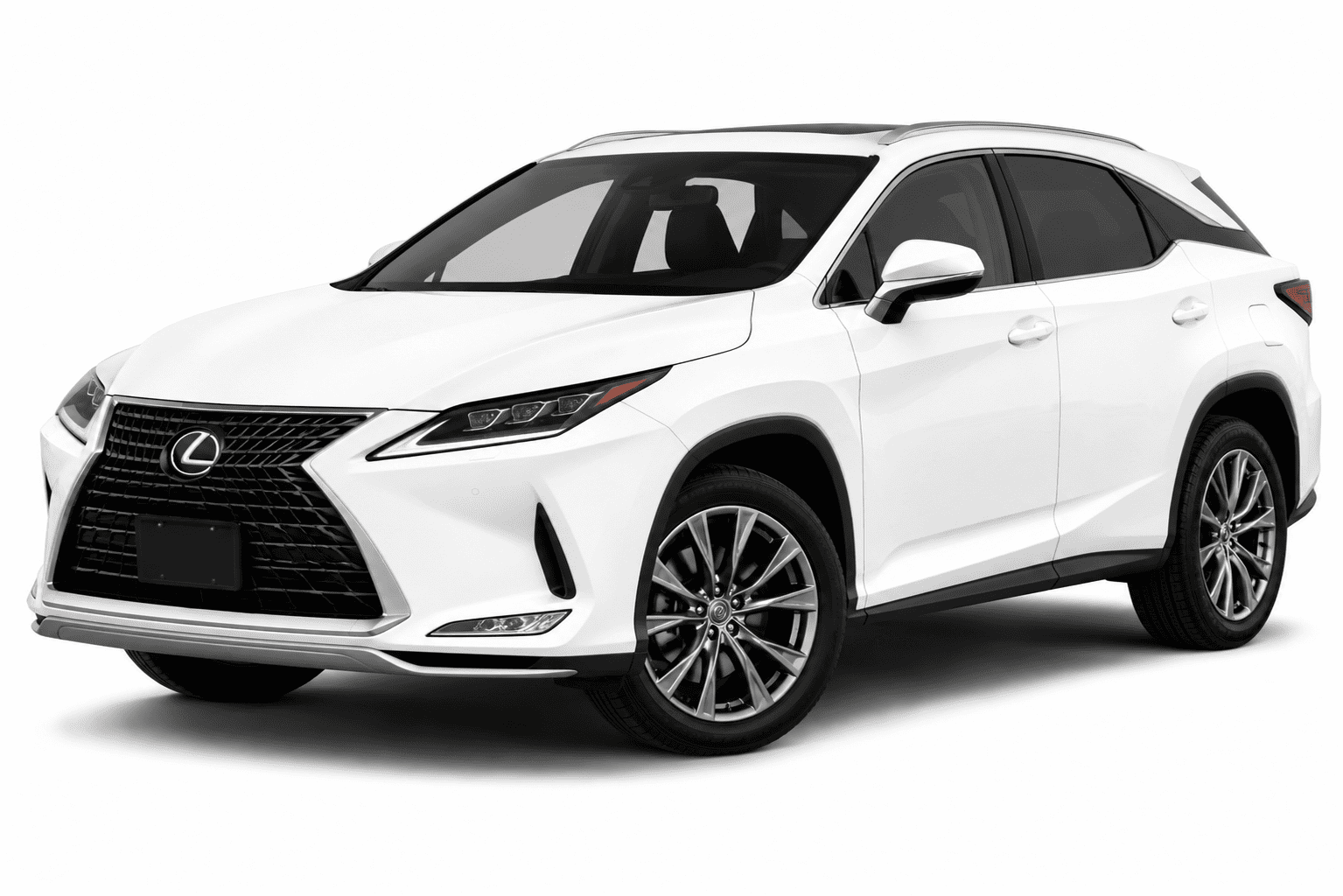A white Lexus RX SUV photographed at a three-quarter front angle on a clean white studio background.