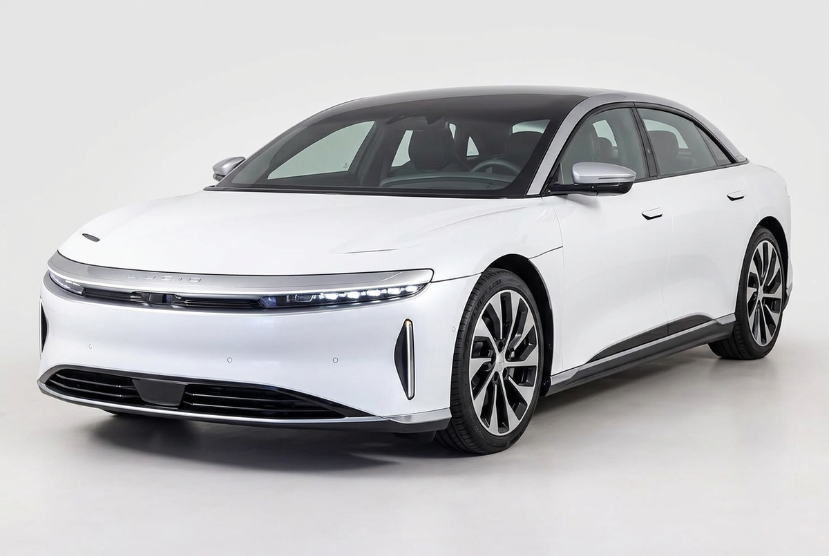 Lucid Air (2022–2026) shown from a front three-quarter angle on a light studio background.