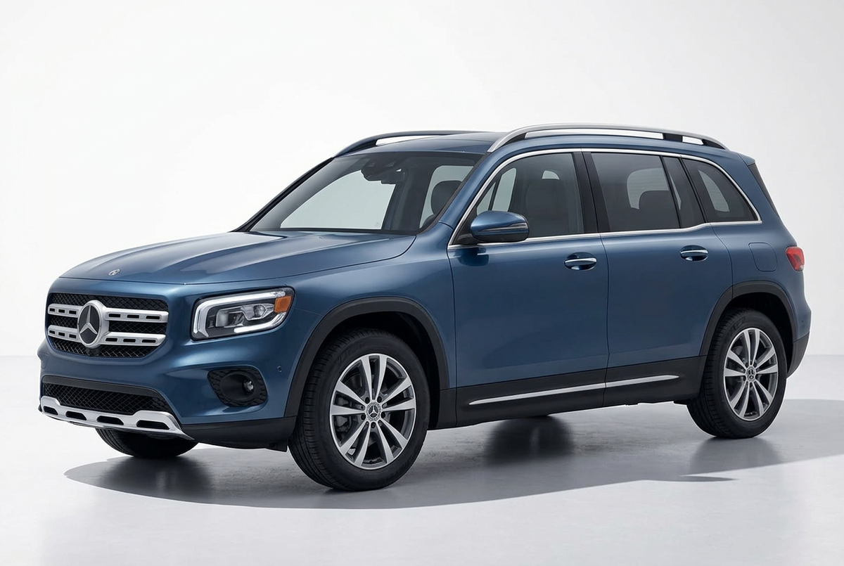 Mercedes-Benz GLB (2020–2026) shown from a front three-quarter angle on a light studio background.