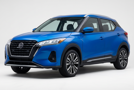 Nissan Kicks (2021–2024) shown from a front three-quarter angle on a light studio background.