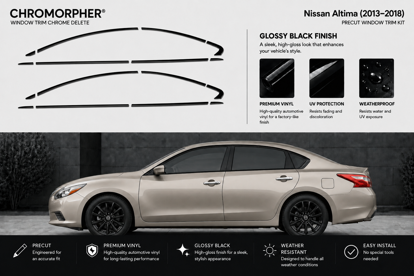 Nissan Altima (2013–2018) Precut Chrome Delete Window Trim