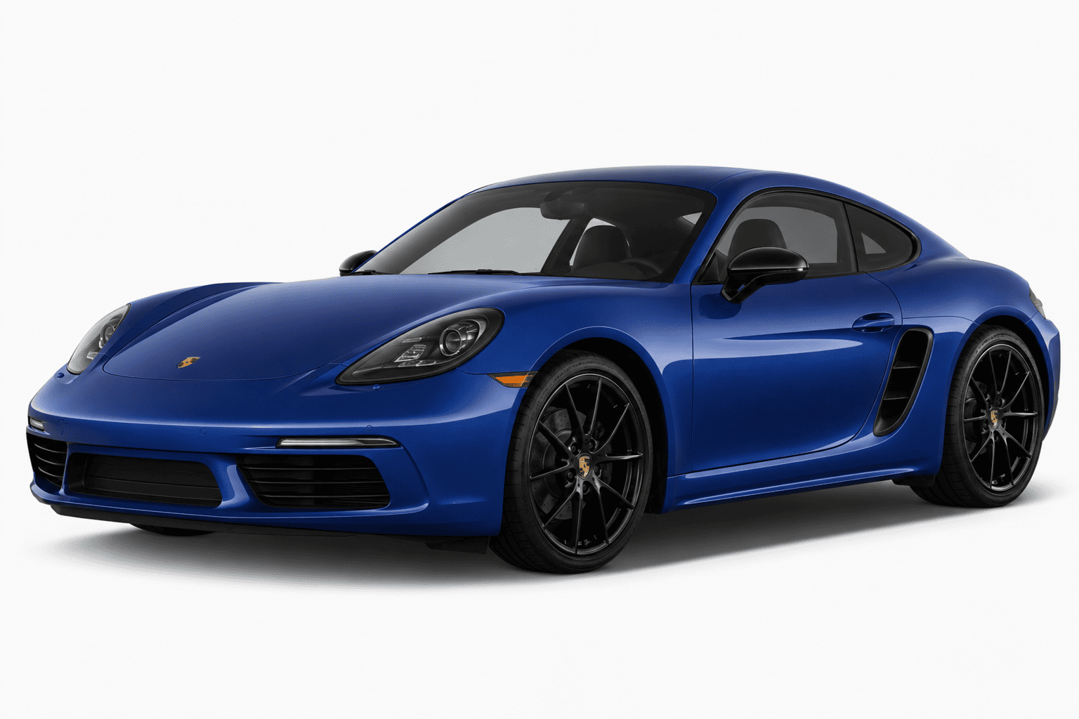 A blue Porsche 711 SRT 911 Carrera coupe with black multi-spoke wheels, shown from a three-quarter front angle on a light gray studio background.