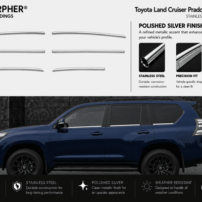 Toyota Land Cruiser Prado J150 (2010–2020) Stainless Steel Window Trim Moldings - alternate view